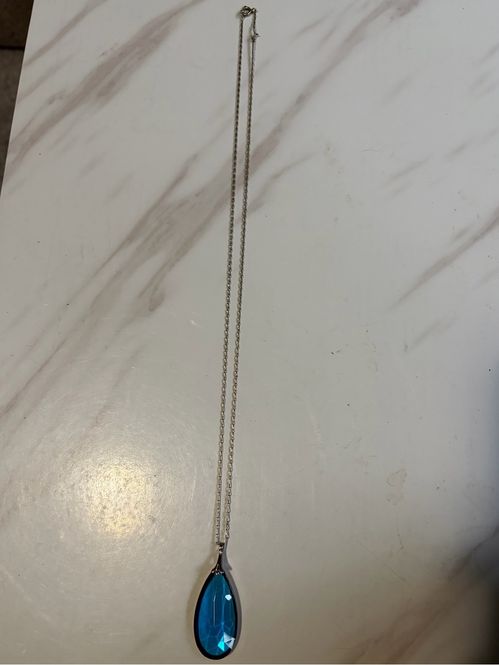 Blue Teardrop Pendant Necklace - Elegant Silver Chain